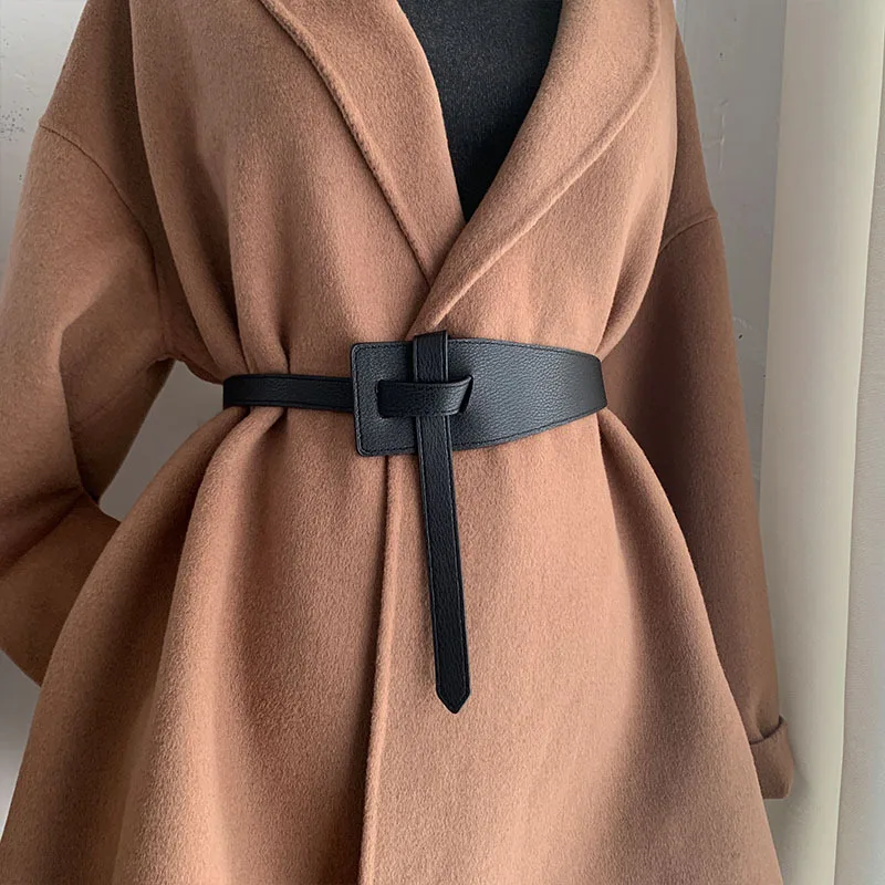 

118Cm Vrouwelijke Mode Riem Brede Leren Corset Riem Voor Vrouwen Dunne Geknoopt Zwarte Tailleband Rok Jas Kleding Accessoires