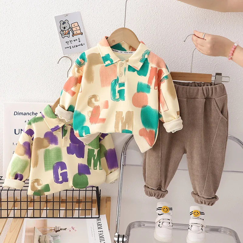 

Fall Kids Clothes Boutique Outfits for Boys 9 to 12 Months Letter Printed Long Sleeve T-shirts Tops and Pants Childrens Suits