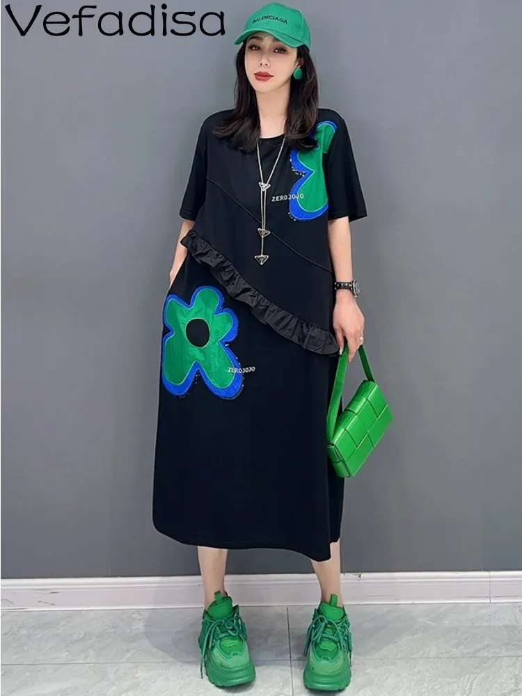 

Vefadisa 2023 Summer New Korean Printed Flower Dress Women Show Slim Half Sleeve Medium Length Female Dress ZXF078B