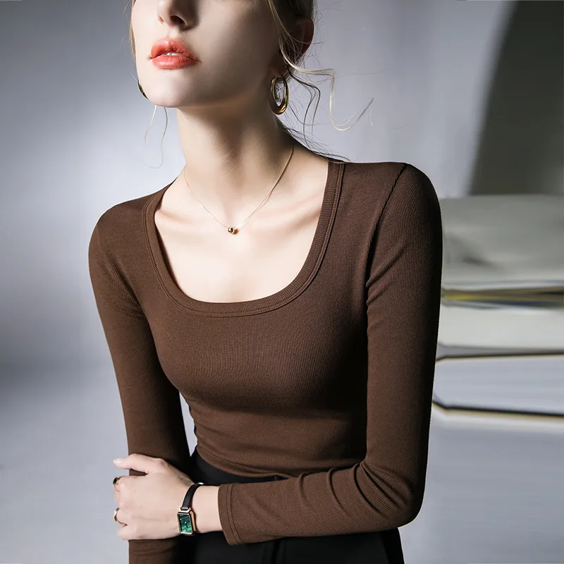 

High Quality 2023 Women Tops Simple T-shirt Female Clothing Winter Autumn Sexy Crop Top Clothes Casual Elastic Force Blouse Y2k