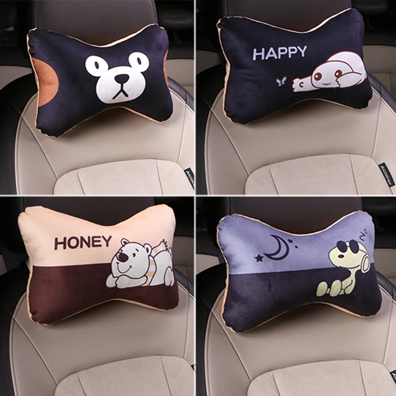 

2Pcs/Set Car Neck Pillow Cute Cartoon Car Seat Headrest Pillow Neck Cushion Support Soft Comfortable Man Women Girls Universal