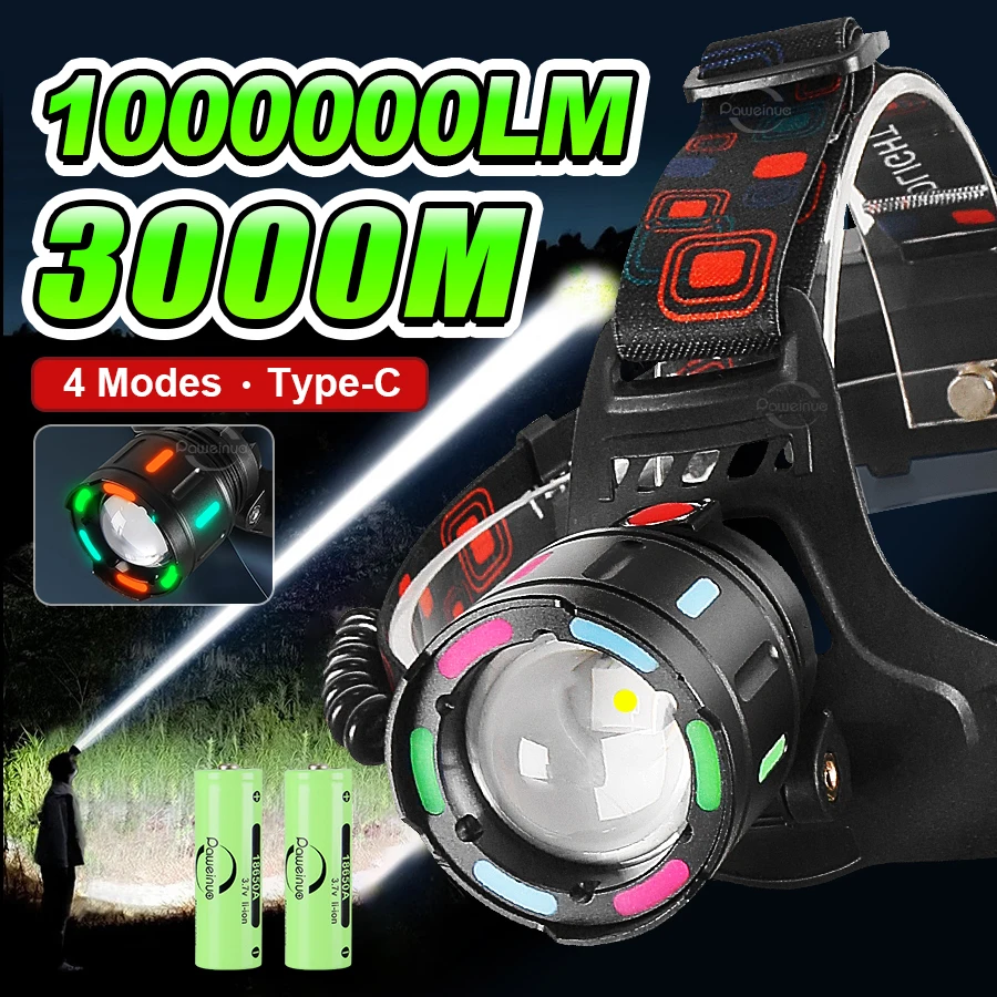Мощный светодиодный налобный фонарь перезаряжаемый фонарик для рыбалки