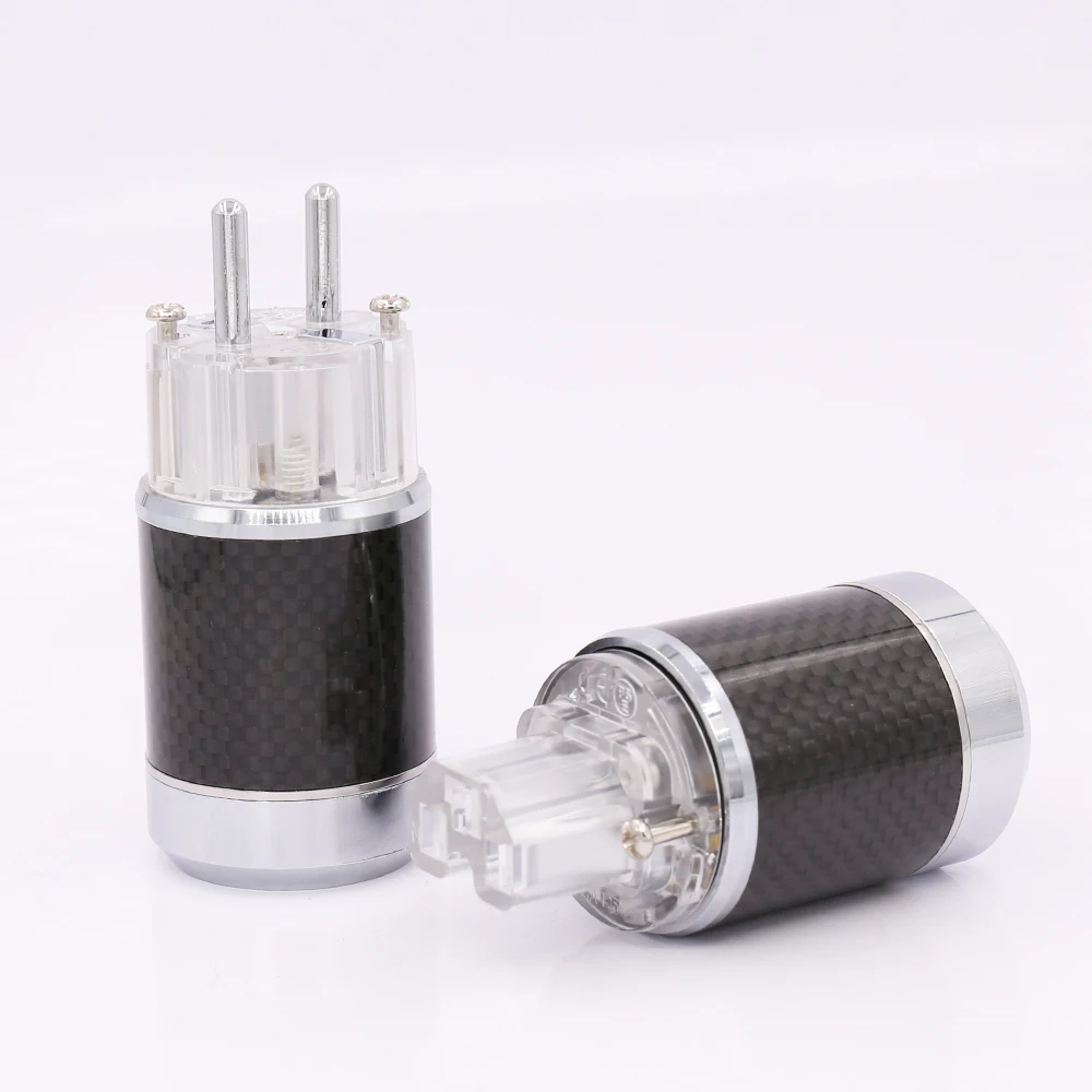 Pair Hi-end Carbon Fiber Rhodium Plated AC Power cable IEC female connector EU EUR schuko power Plug socket