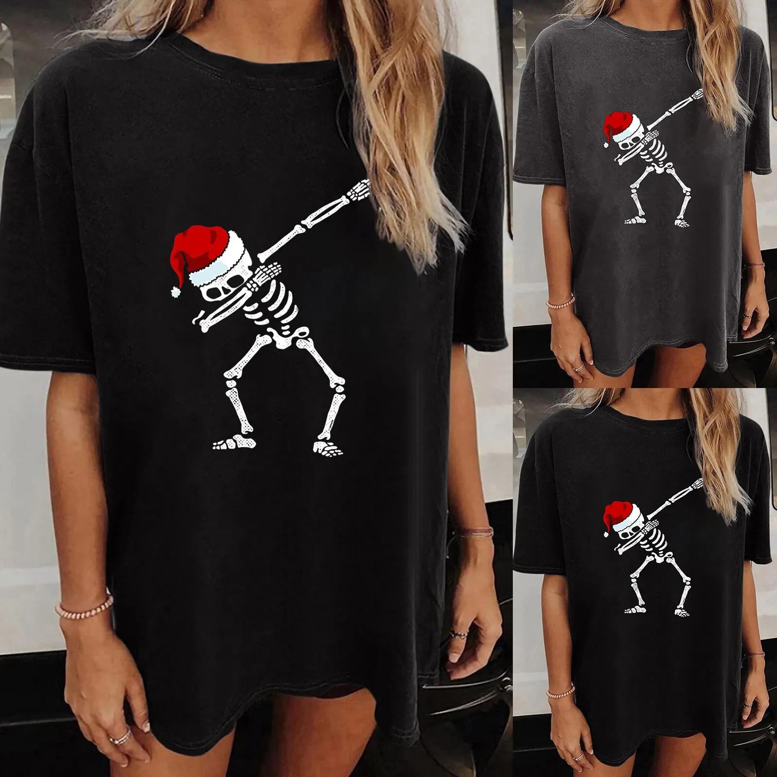 

Christmas Womens Short Sleeve Crew Neck Dance Skeleton Printed T Shirt Dry Fit Top Women Medium Pack Spandex T Shirts for Women