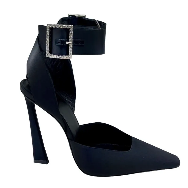 Women's sandals 2023 spring new fashion rhinestone square buckle thin heel bun square head back hollow high heel Roman shoes