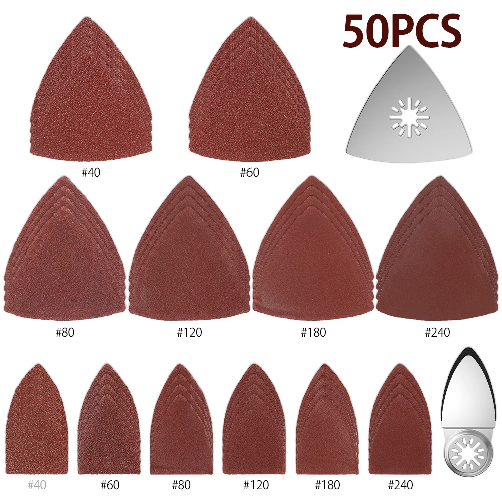 

50pcs Mix Sanding Paper Grinding Kit Finger Polishing Pad Velcro Triangle Sand Pad Sandpaper Power Rotary Tools Accessories