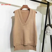 v neck knitted vest womens sweater autumn and winter new korean loose wild pink sweater vest women sleeveless sweater wholesale