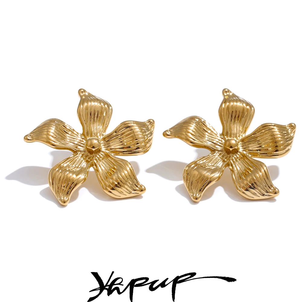 Yhpup 2024 новые серьги-гвоздики из нержавеющей стали с металлическими цветами