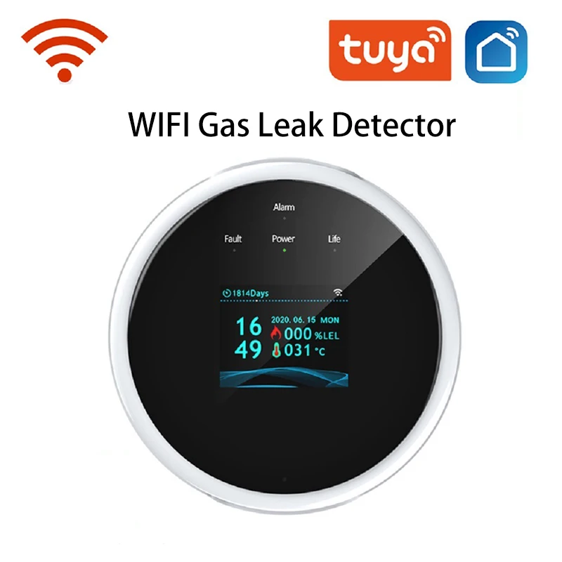 

Детектор Утечки Газа Tuya с Wi-Fi, индикатор температуры природного газа, сжиженного нефтяного газа, с голосовым оповещением, связь через приложение, клапан для умного дома