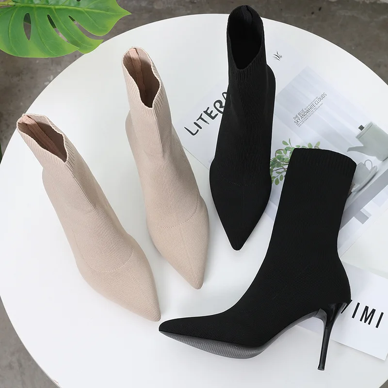Women Stretch Boots 7cm 9cm High Heels Fetish Woman Sock Boots Stripper Sexy Heels Female Warm Winter Shoes Ladies Fashion Boots