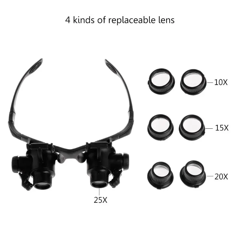 10X 15X 20X 25X Headband Magnifier Double Eyes Glass Jeweler Loupe with LED Lights Replaceable Lens for Jeweler Watch images - 6