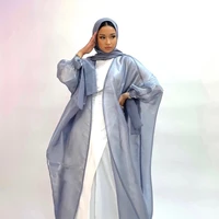 ramadan summer open abaya dubai muslim dress turkey shiny puff sleeves satin abayas women islam kaftan kimono femme musulmane