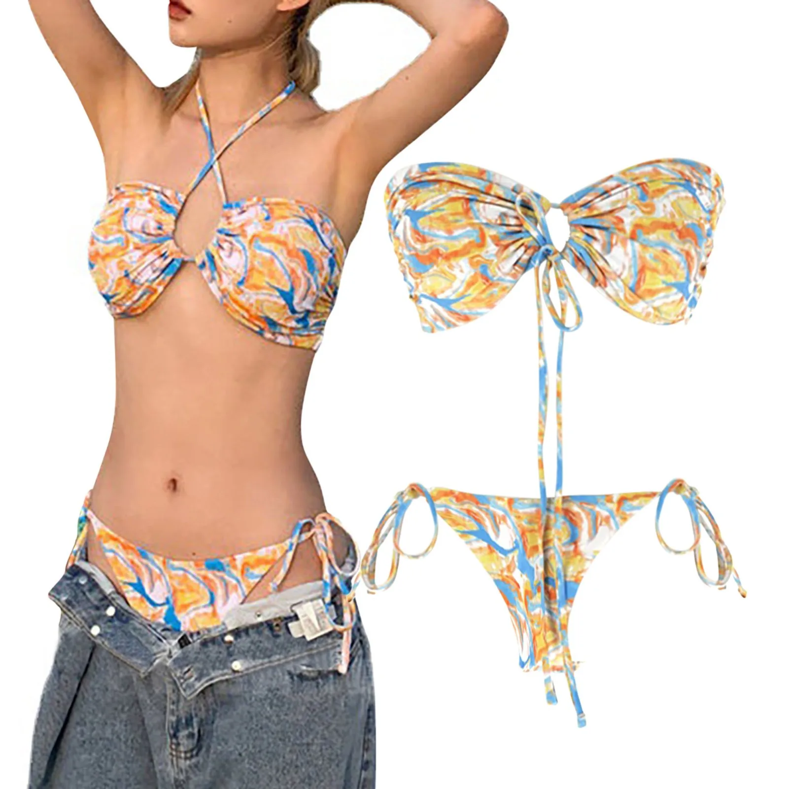 

Пикантный раздельный Ретро бикини для девушек Горячая весна купальник топы для девочек-подростков цвет