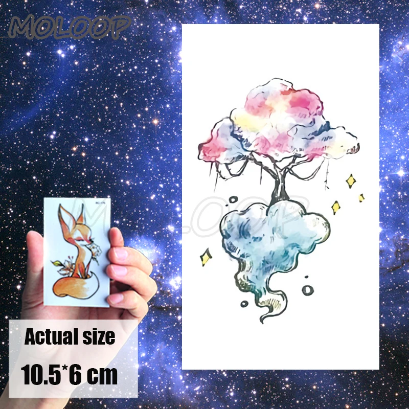 Временные тату-наклейки мультяшный цвет облако дерево диамо растение переводка