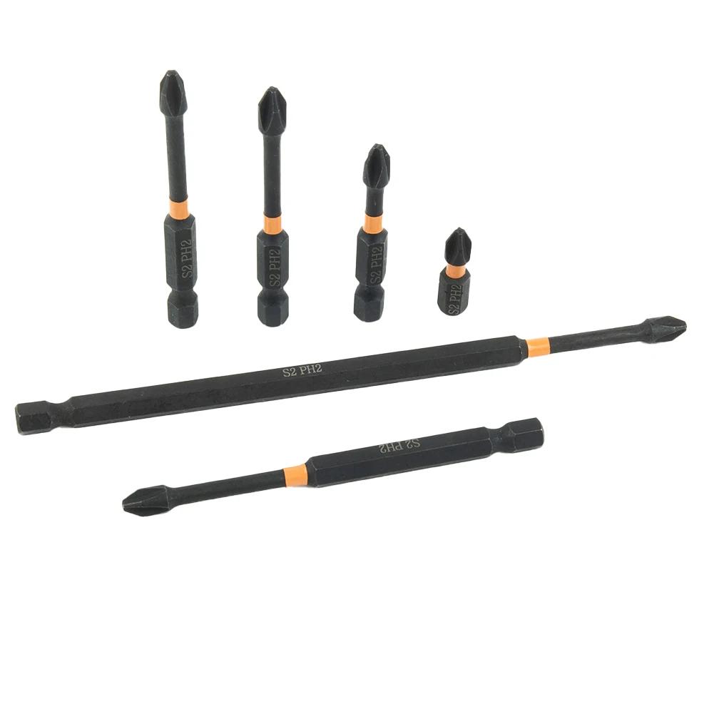 

6 Pcs PH2 Impact Screwdrivers Bit Set Magnetic Alloy Steel Cross Screwdriver Bit 25-150mm Impact Resistance Hand Tools