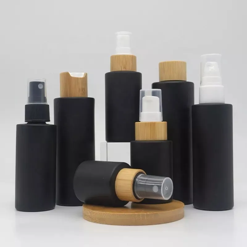 Пустые матовые черные стеклянные флаконы для парфюма с распылителем дорожные