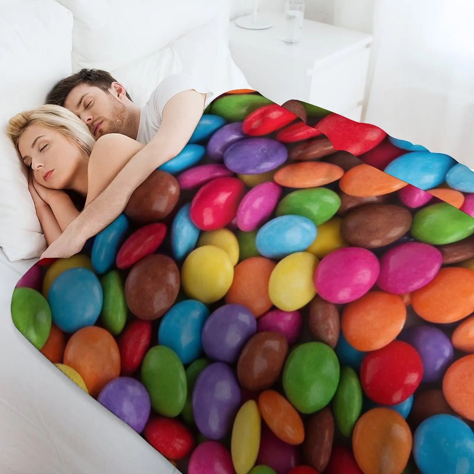 Фото Красочный плед с текстурой конфет M&Ms Skittles Rainbow, маленькие круглые конфеты-кусочки, плед из искусственного меха, мягкий теплый плед для кровати №4