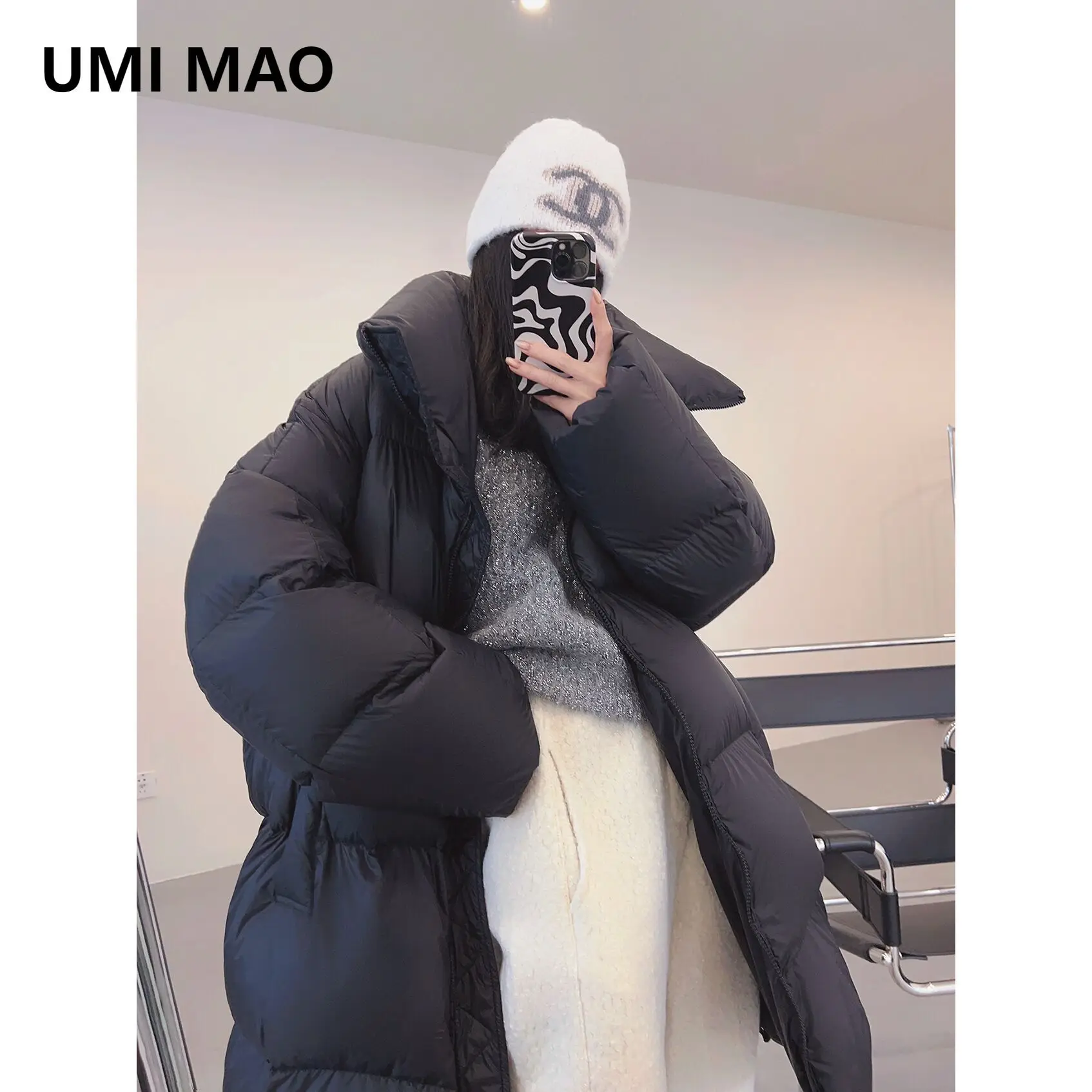 Женский пуховик UMI MAO 90 белый утиный Легкая длинная пушистая куртка в Корейском