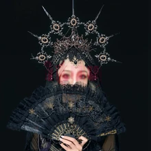 Lolita – couronne gothique KC Halo, couvre-chef à pointes baroques reine Anna diadème, déesse du soleil, bandeau diable, Halloween Punk, accessoires pour cheveux