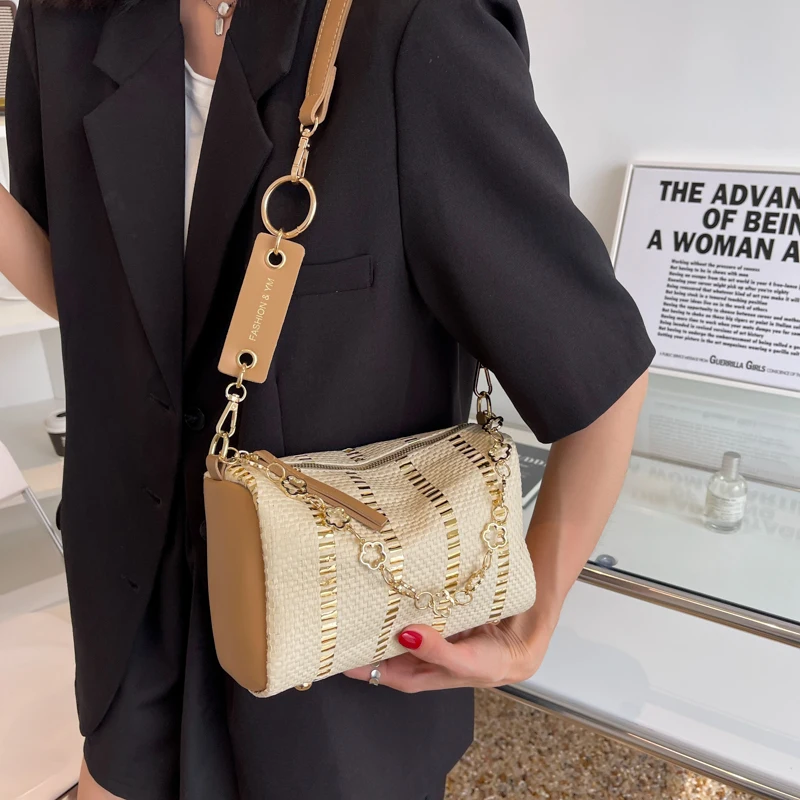 Small Weave Straw Bucket Bags for Women 2023 Summer Fashion Crossbody Bags Lady Travel Purses and Handbags Shoulder Side Bag