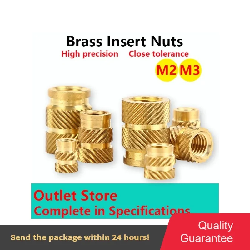 

M2M3 200Pcs Brass Hot Melt Inset Nuts Double Twill Knurled Injection Brass Nut Heating Molding Copper Thread Inserts Nut SL-type