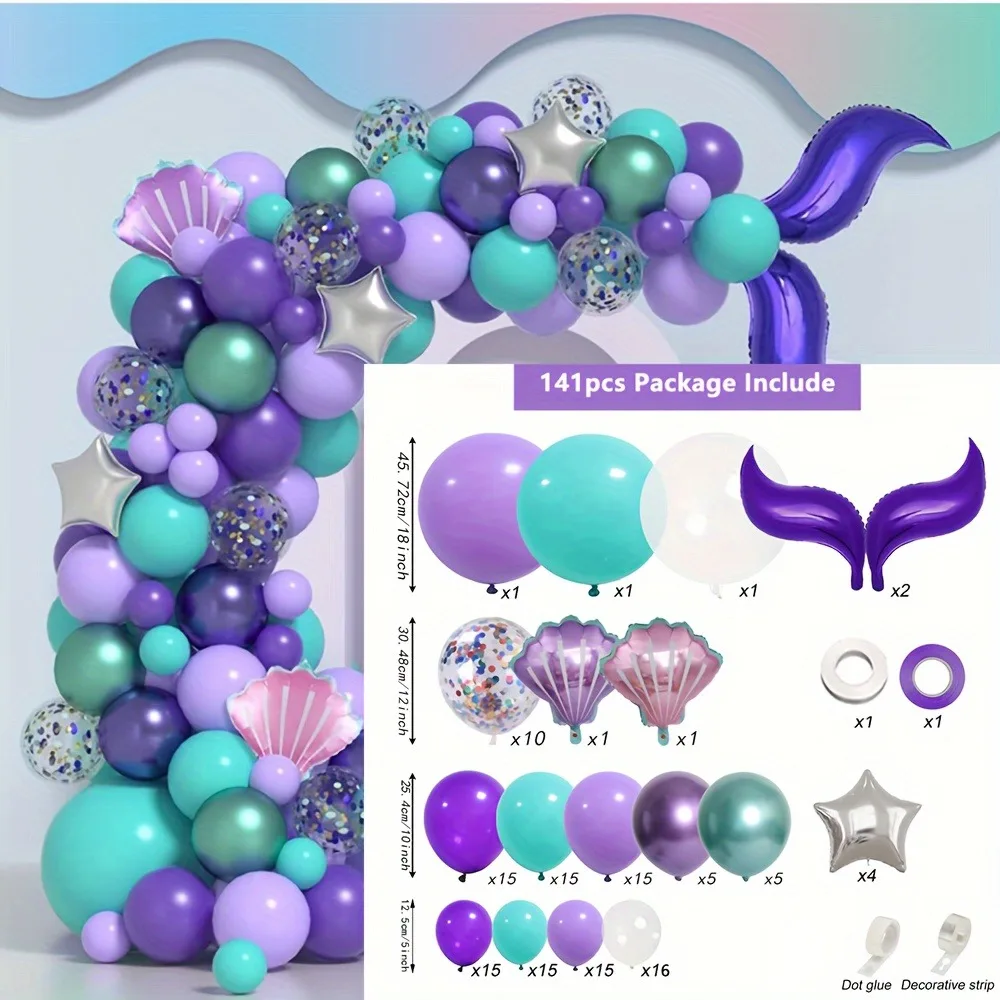 

141 Шт., Набор Гирлянд Из Воздушных Шаров На Тему Русалки Для Дня Рождения, Свадьбы, Юбилея, Дня Святого Валентина