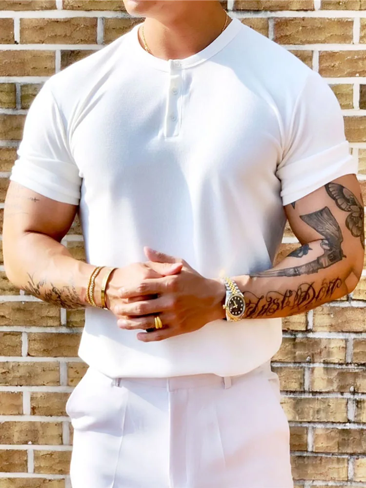 

Summer new Men's T-shirt Gym exercise short sleeve men cotton breathable comfortable T-shirt leisure sports Plus-size T-shirts