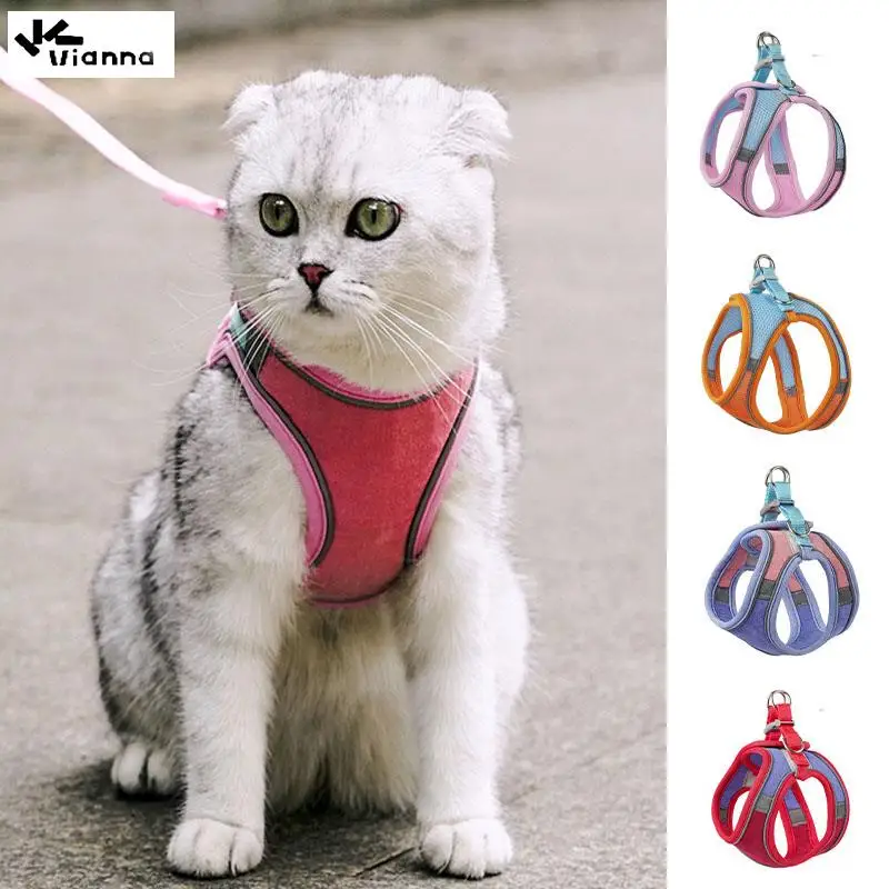 

Vianna Collar For Cats Necklace Reflective Harness Vest With Walking Lead Leash Adjustable Kitten Collar Dogs Pet Accessories