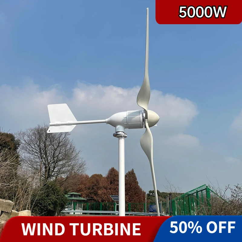 

5000W 24V 48V 96V 3 Blades Horizontal Wind Turbine Generator Windmill With MPPT Charger Controller and Off Grid Inverter System