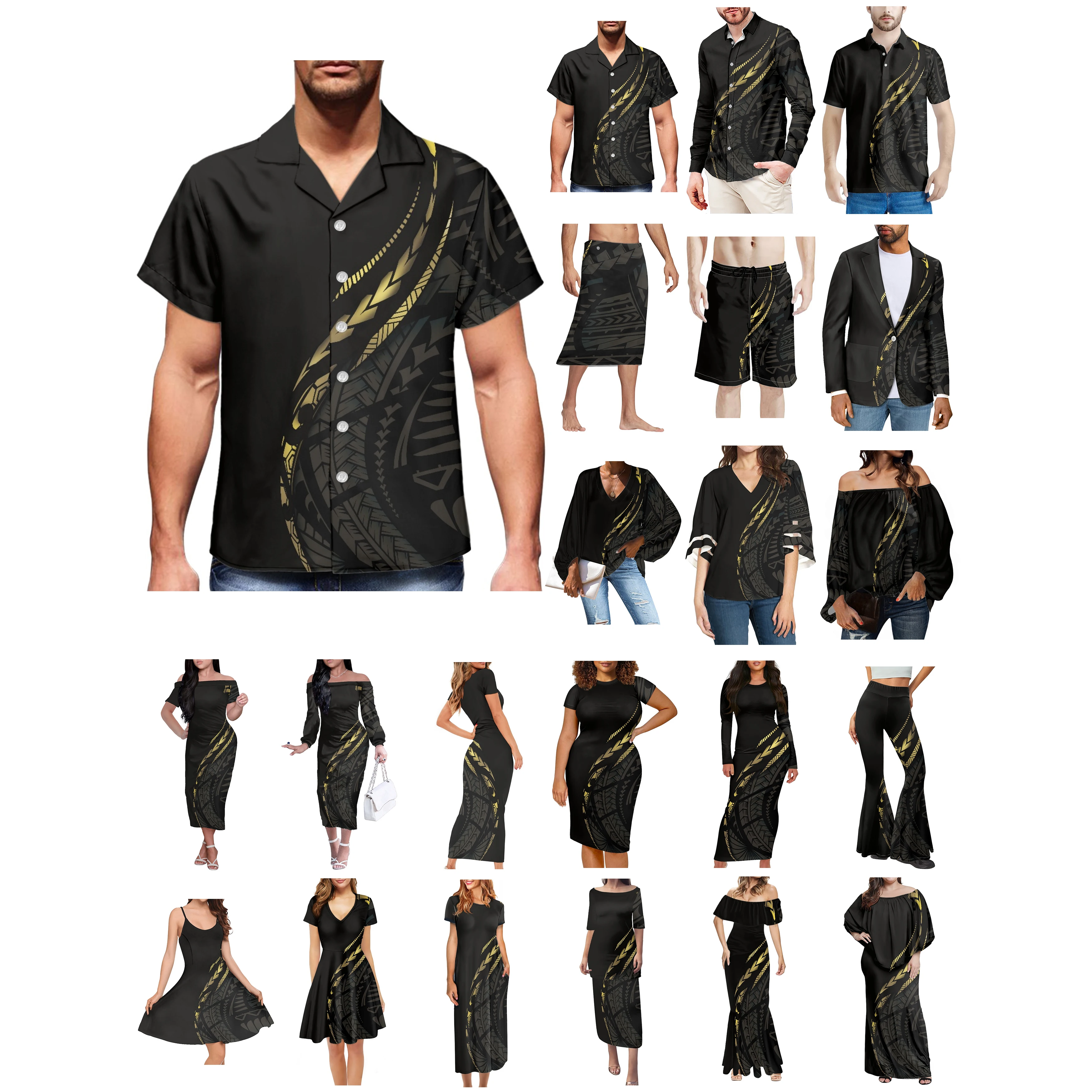 

Полинезийские Тонга Гаваи Фиджи Гуам Самоа понпей Племенные татуировки принты одежда женское платье подходящая Мужская рубашка черная одежда для влюбленных Новинка