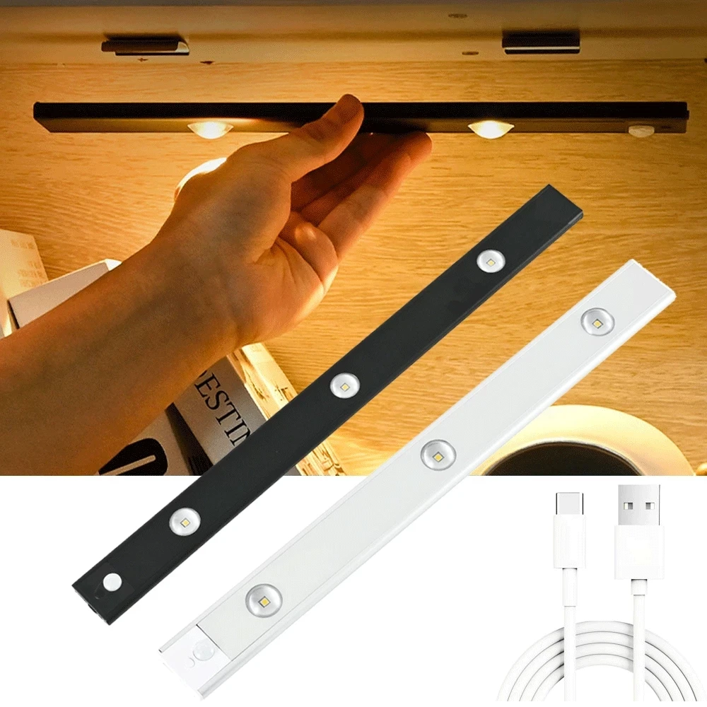 USB Rechargeable LED Night Light PIR Motion Sensor Under Cabinet LED Light Dimmable Closet Lamp For Drawer Kitchen Bedroom