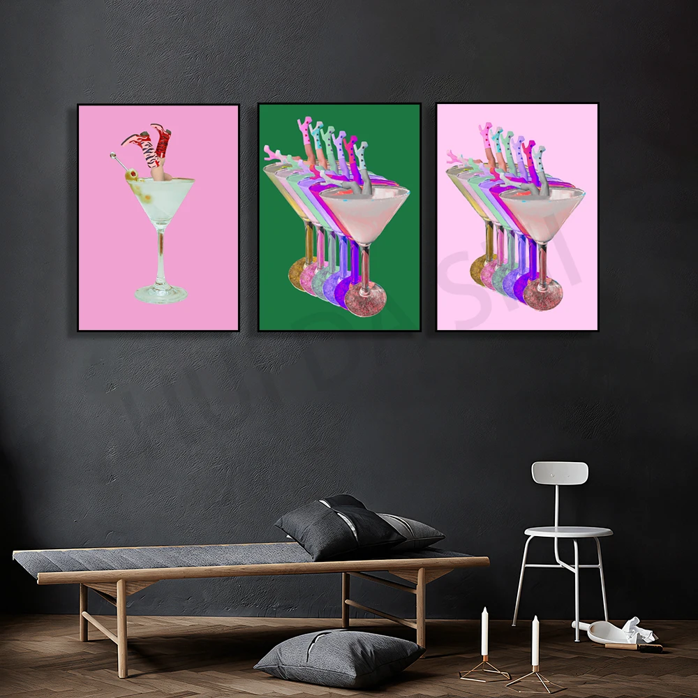 Настенное ретро-изображение с принтом радужных коктейлей Декор для стен в стиле