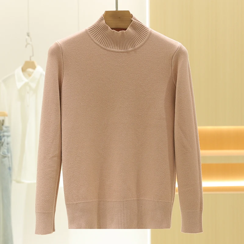 [] Однотонный облегающий свитер с полувысоким воротником теплый вязаный на