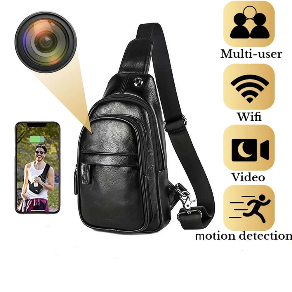 HD 1080P Mini Camera Retro PU Outdoor Sports Chest Bag WIFI Messenger Travel Monitor Security Surveillance Hidden Lens Recorder