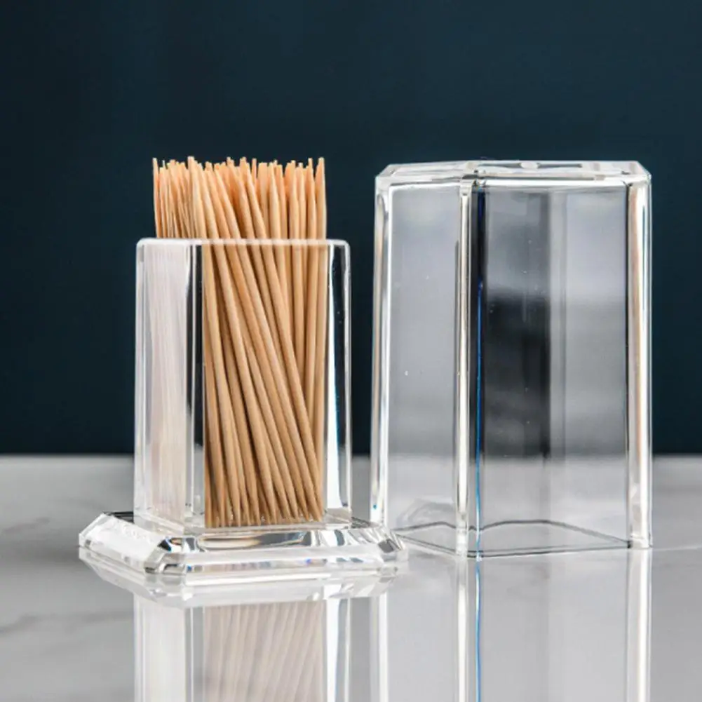 

1Pc Toothpick Holder Thickened Acrylic Transparent Square Portable Dustproof Toothpick Container Storage Box Kitchen Gadgets