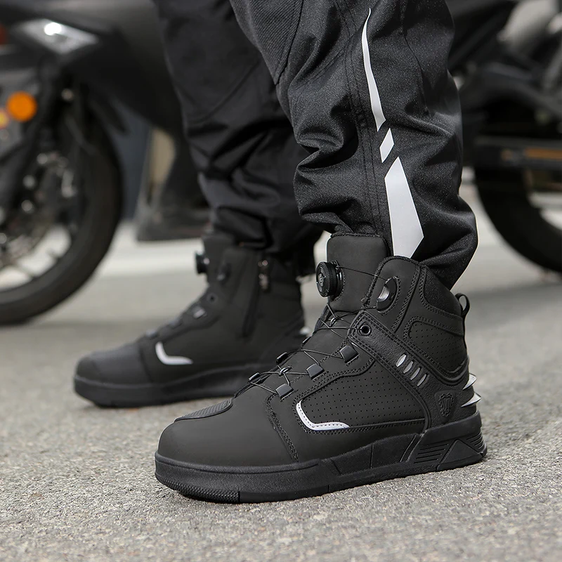 

Genuine Leather Men's Motorcycle Shoes High Quality Breathable Men Motorcycle Boot Cowhide Protective Shoes Motos Cycling Boots