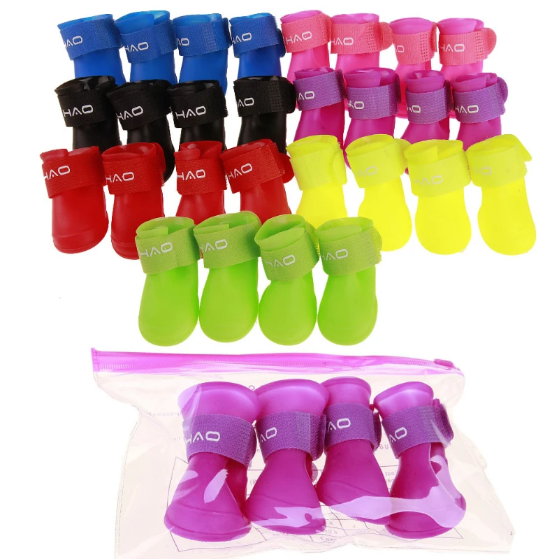 

4pcs/lot Pet Dog Rain Shoes for Dogs Booties Rubber Portable Anti Slip Waterproof Pets Dogs Cats Raining Shoe