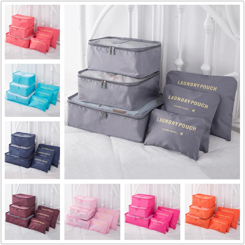 

6 pcs/set Quality Home Storage Bag Fashion Travel Bag Set Mesh Nylon Oxford cotton Travel Case Home Cosmetics Bag Storage Bag