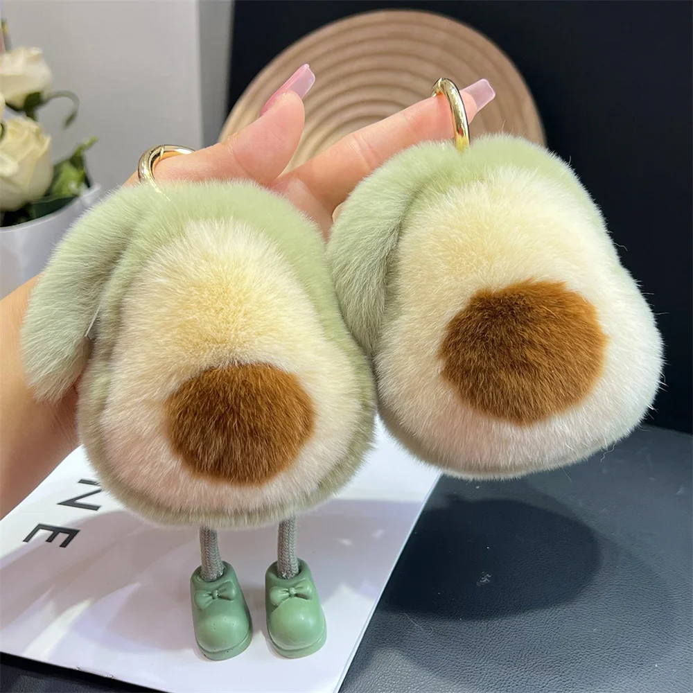 

Luxury Fluffy Mink Fur Avocado Shaped Keychains Women Pompom Fruit Key Ring On Bag Car Key Chain Jewelry New Year 2024 Gift