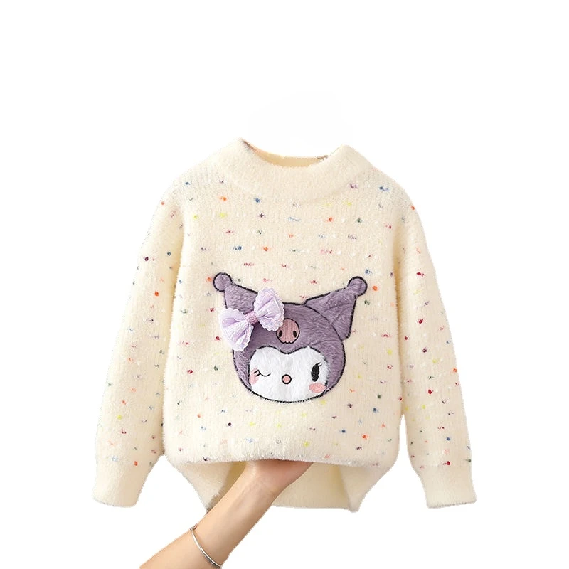 

New Sanrio My Melody Kuromi Girls Sweater Autumn and Winter Fashion Pullover Sweaters for Teenagers and Children Warm Base Layer