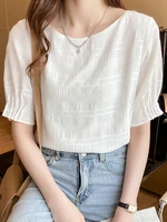 summer new chiffon shirts women blouses o neck solid blouse for woman casual korean fashion lady vintage womens shirt female