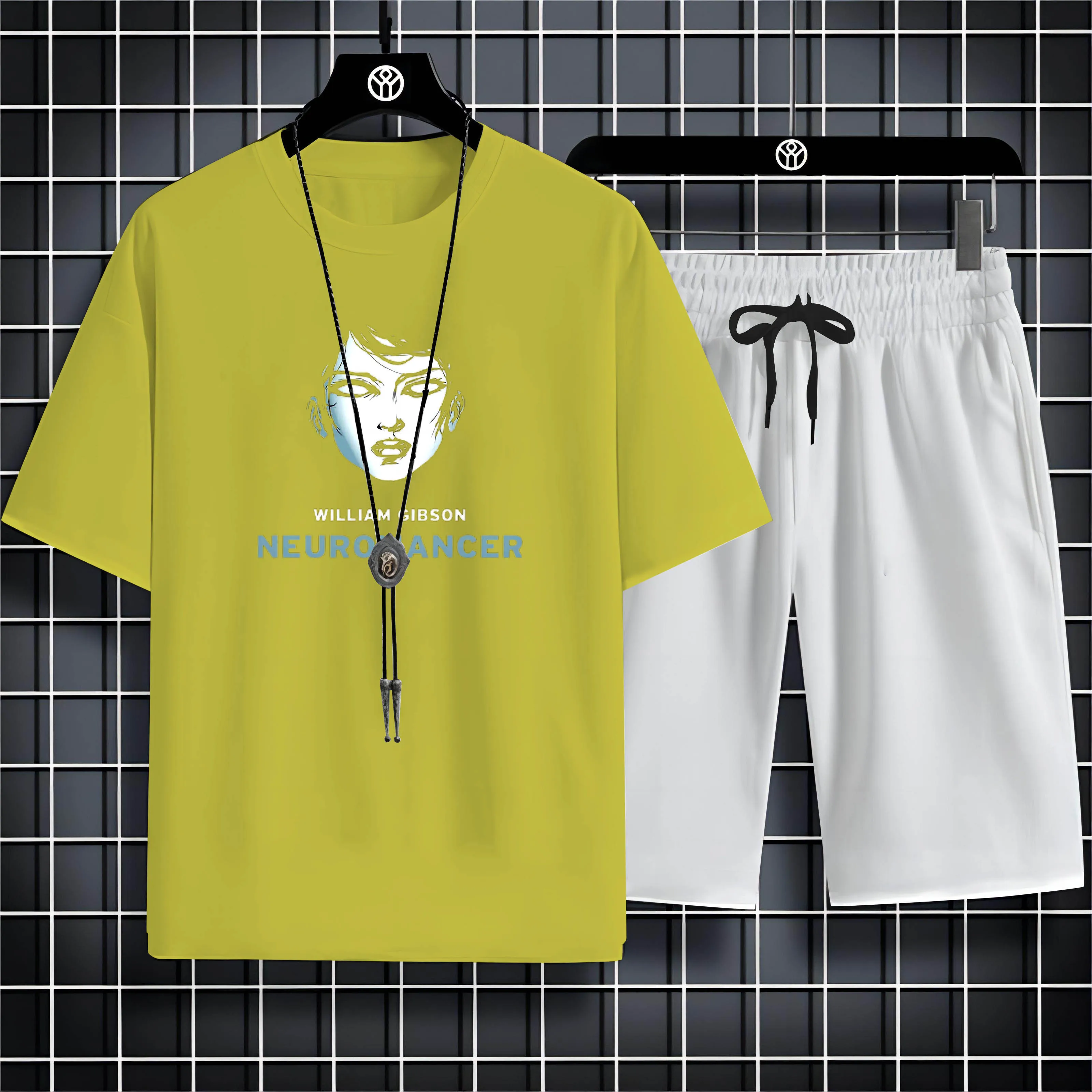 

Adult Male Outdoor Crew-Neck Suitable For Summer 2d Painted Print Loose Comfortable Cool Quality Short-Sleeved Shorts Set
