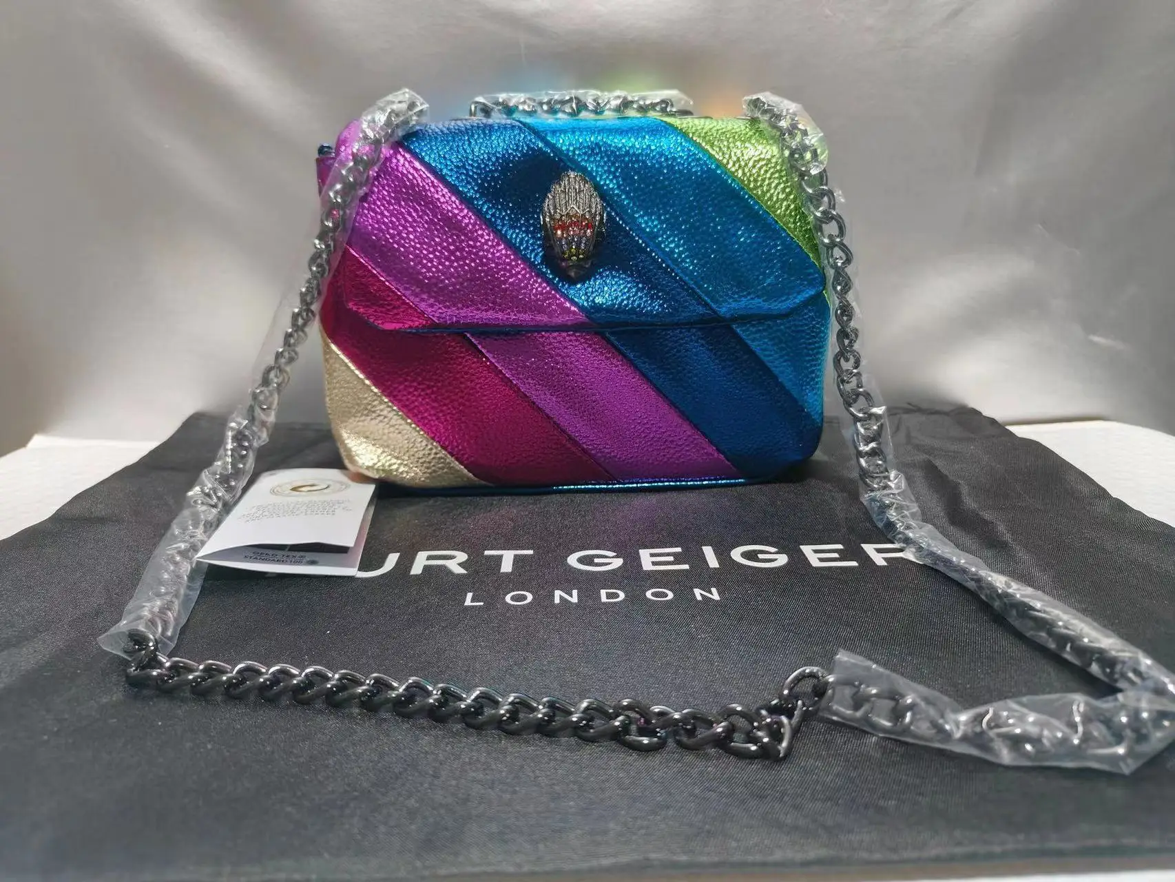 

Сумка-тоут женская с орлом, портативная Радужная цветная кросс-боди сумка Курта Гейгера с металлическим логотипом, с кристаллами