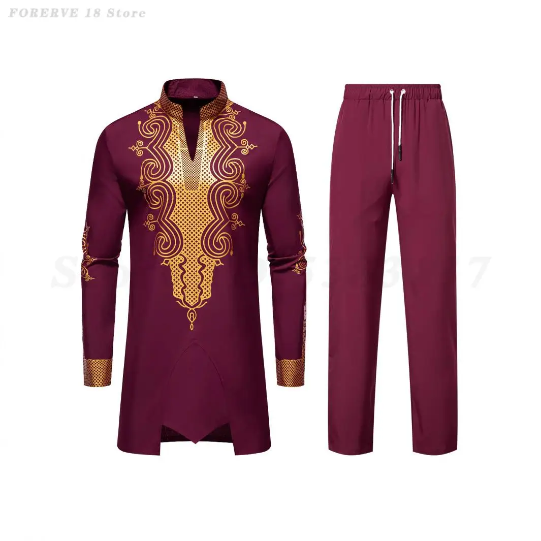Африканская рубашка с длинными рукавами брючный костюм мусульманская одежда