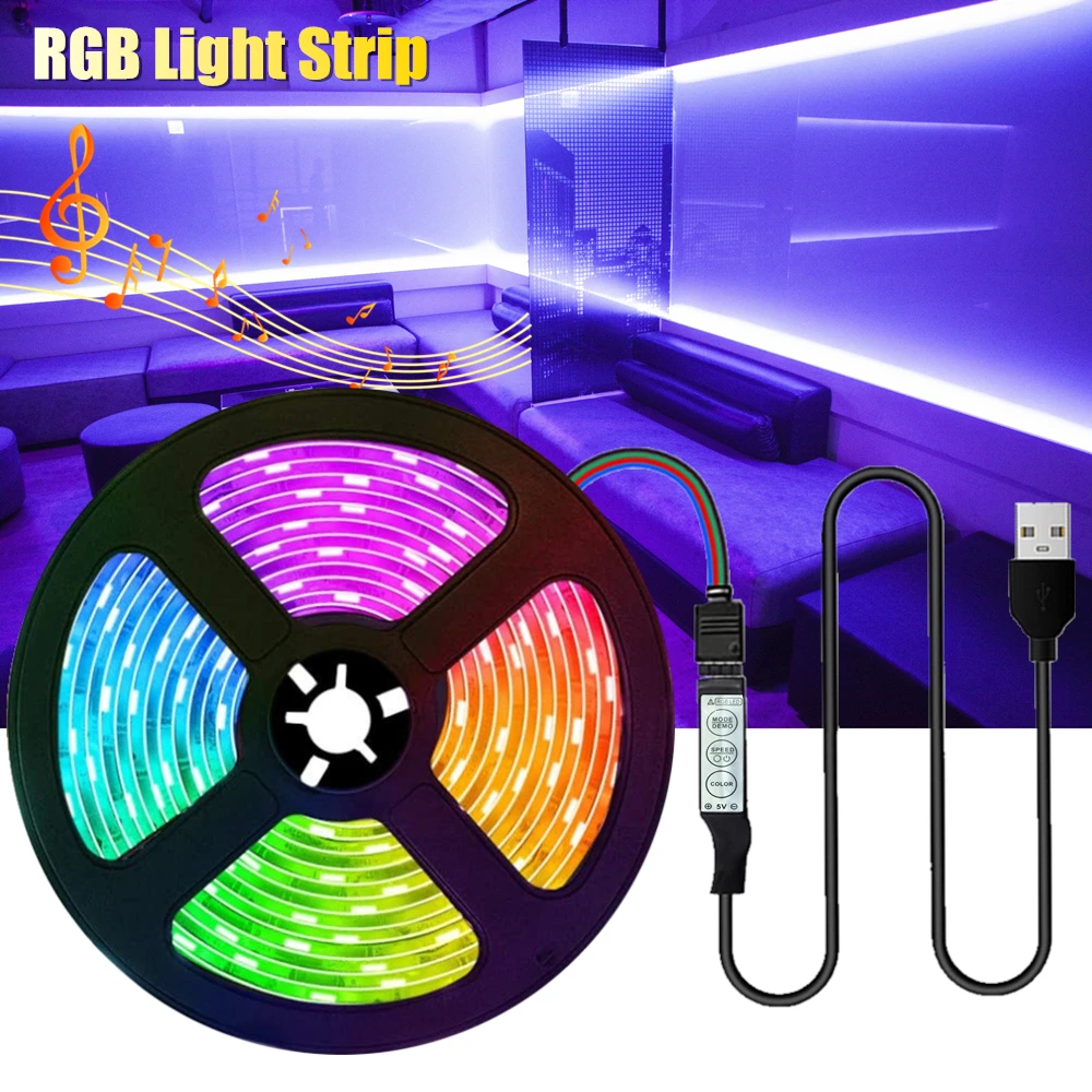 

LED Strip Light Fita RGB 2835 Luces String Flexible Lamp Tape DC5V USB 3key Control TV Backlight Home Bedroom Party Decoration