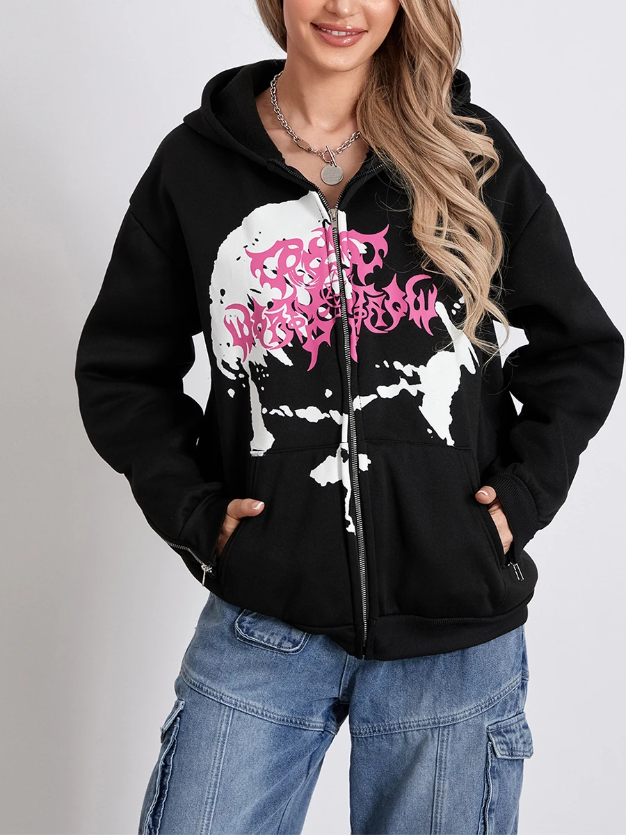 

Women Men Hoodie, Long Sleeve Hooded Printed Zip-up Sweatshirt Streetwear with Pockets