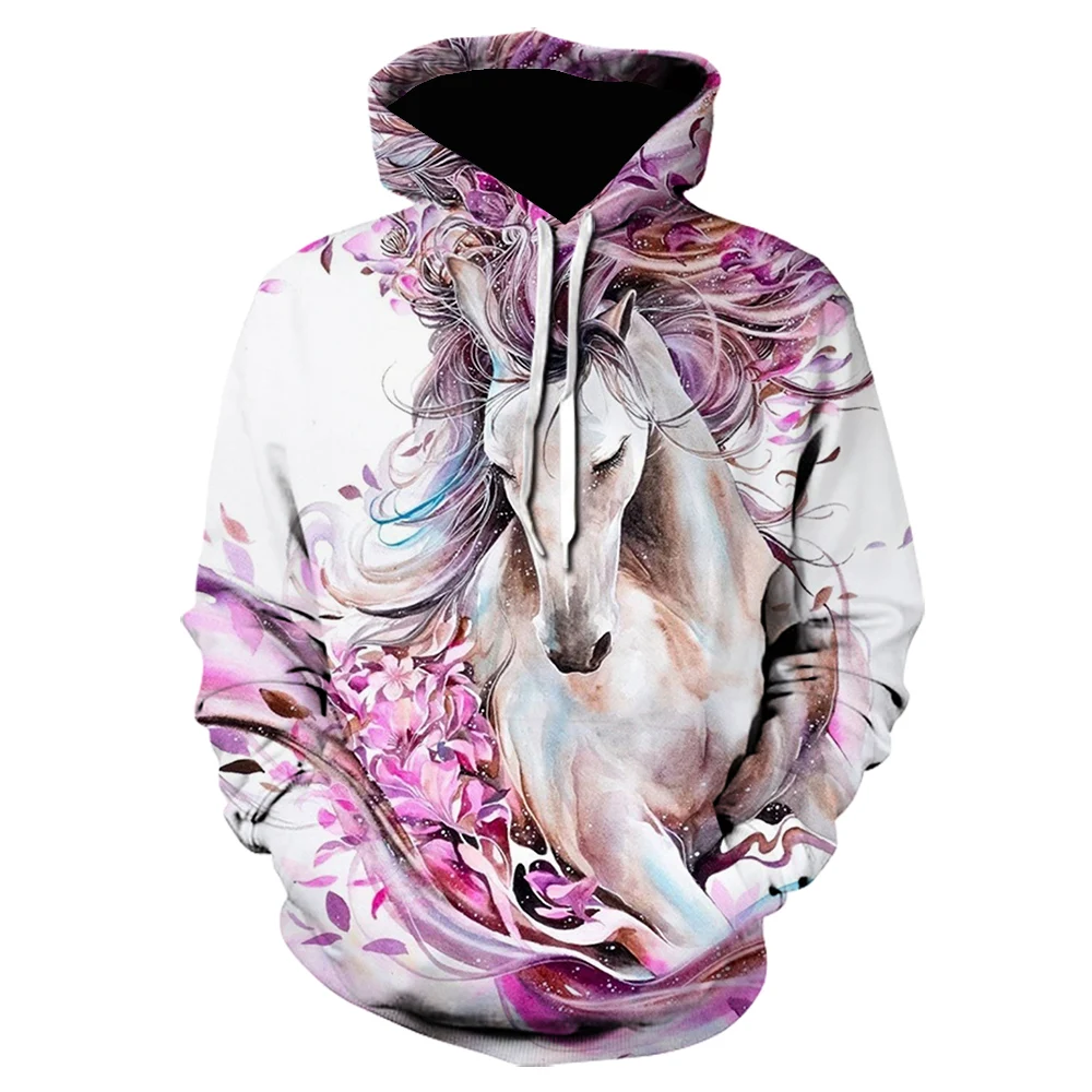 New 2023 Sweatshirt Boys' and Girls' Hoodie 3D Print Brown Horse Animal Pattern Pullover Fashion Casual Men's Hoodie