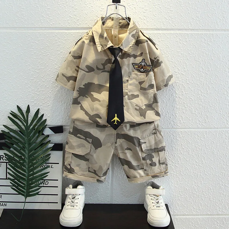 

2-10Y Toddler Boy Clothes Set Kids Camouflage Shirt + Shorts 2pcs Boys Sets Children Camouflage Pilot Suit Fashion Summer Outfit