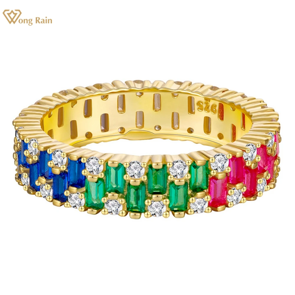 

Wong Rain 18K позолоченное кольцо из стерлингового серебра 925 пробы с разноцветным высокоуглеродным бриллиантом, кольцо с камнем, ювелирные укра...