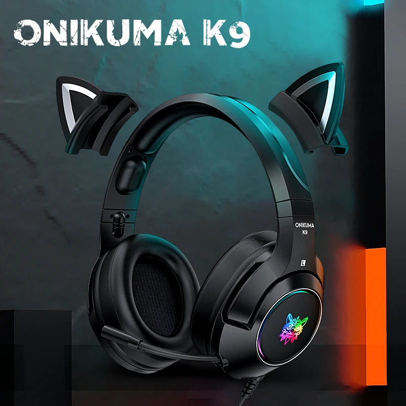 

K9 Black Cat Ear Gaming RGB Luminous Headphone Wired Stereo Deep Bass Headset Noise Reduction Headset With Microphone&LED Light